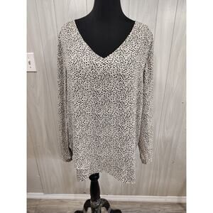 Chelsea & Theodore Size 2xl Tan Black Leopard V Neck Layered Long Sleeve Blouse